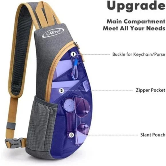 NEW SLING Bags Men Shoulder Backpack Grey - Picture 2 of 7